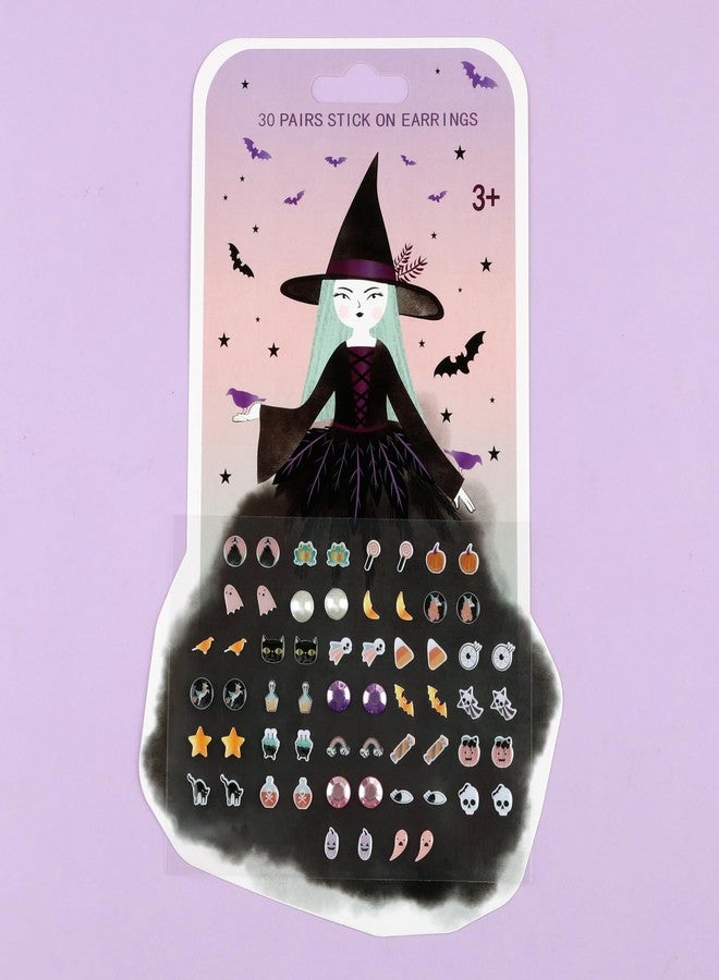 koutey Halloween 30/60 Pairs Girls Boys Stick on Earrings, Witch Pumpkin Ghost Boo Stickers, Kids Halloween Theme Jewelry Stickers, Toddlers Little Girls Sticker Earrings - Image 3